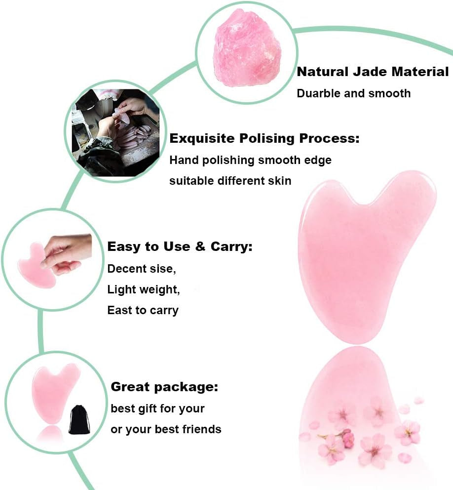 Rose Jade Gua Sha Tool for Facial and Body Massage - Therapeutic Scraping Board for Wrinkle Prevention and Toxin Removal in Spa and Acupuncture Treatments